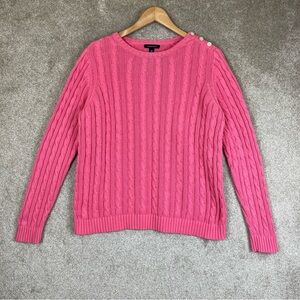 Lands End Sweater Womens 0X Pink Cotton Cable Knit Long Sleeve Pullover- 1907*